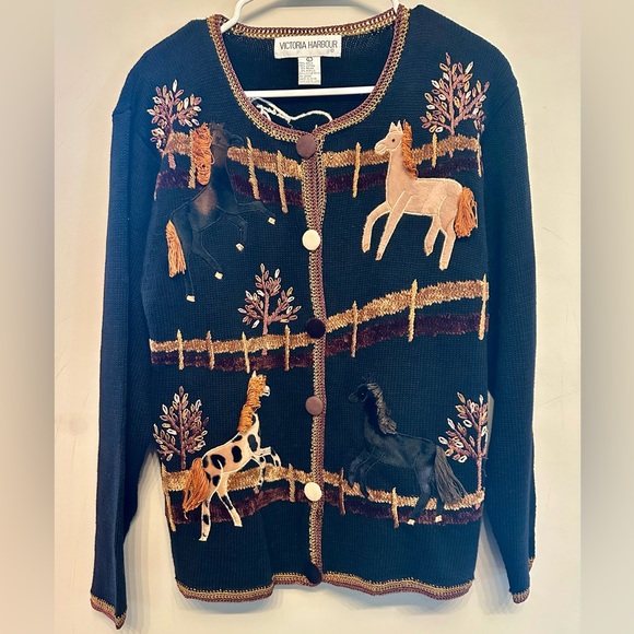 Vintage Victoria Harbour Equestrian Embroidered Cardigan...